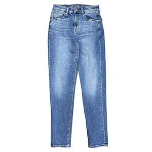 American Eagle Stretch Mom Jeans Blue High Rise Undistressed Denim Size 00 XS